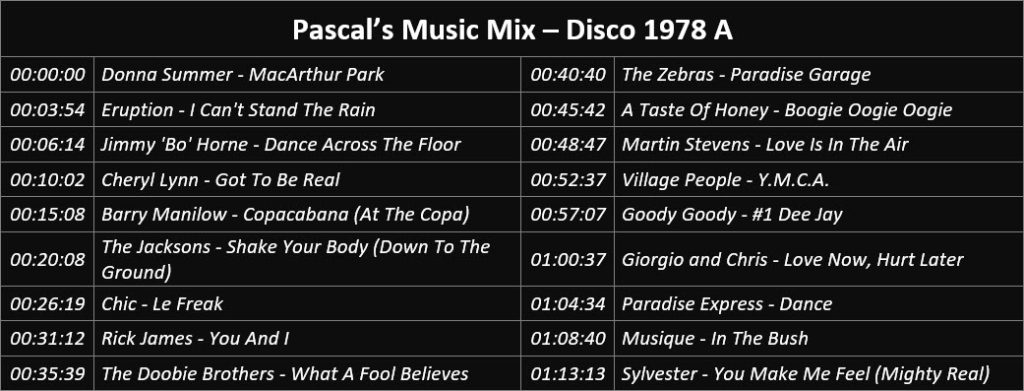 Pascal's Music Mix - Disco 1978 A - Playlist