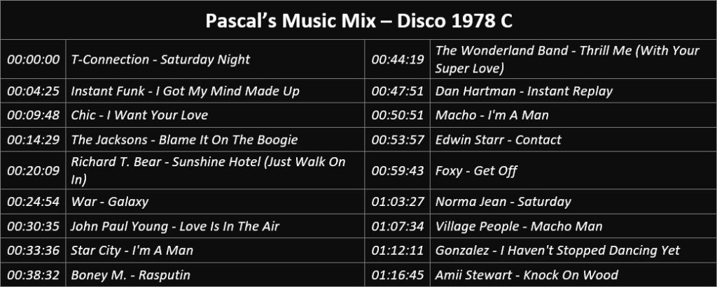 Pascal's Music Mix - Disco 1978 C - Playlist