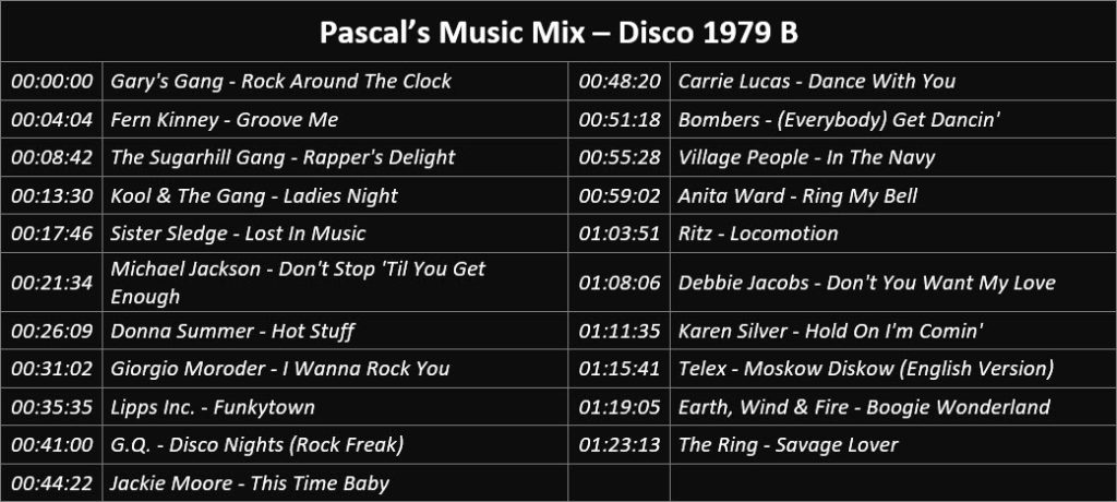 Pascal's Music Mix - Disco 1979 B - Playlist