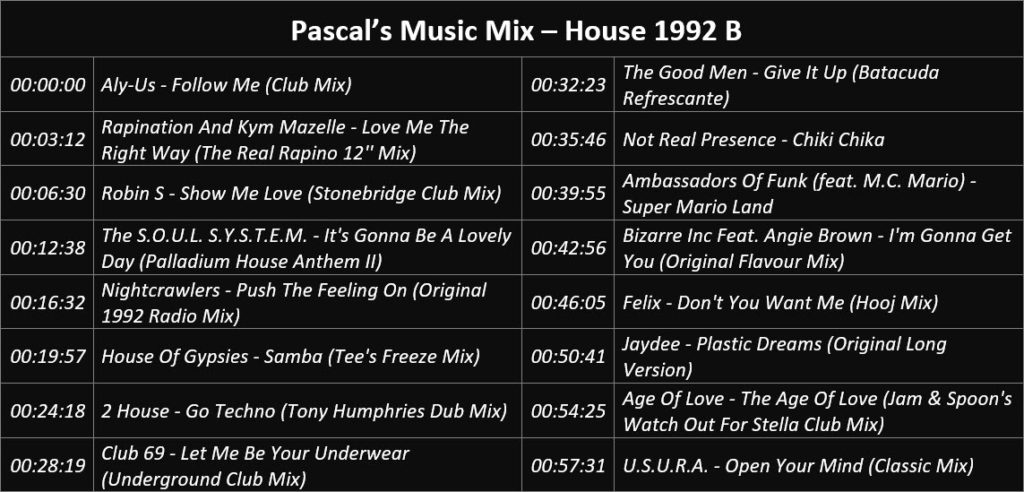 Pascal's Music Mix - House 1992 B - Playlist
