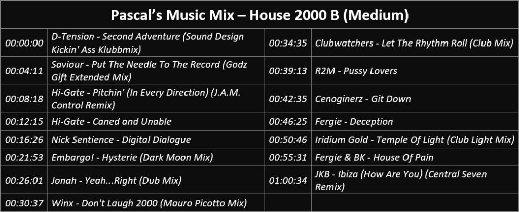 Pascal's Music Mix - House 2000 B (Medium) - Playlist