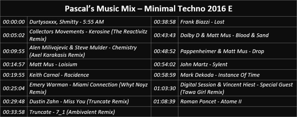 Pascal's Music Mix - Minimal Techno 2016 E - Playlist